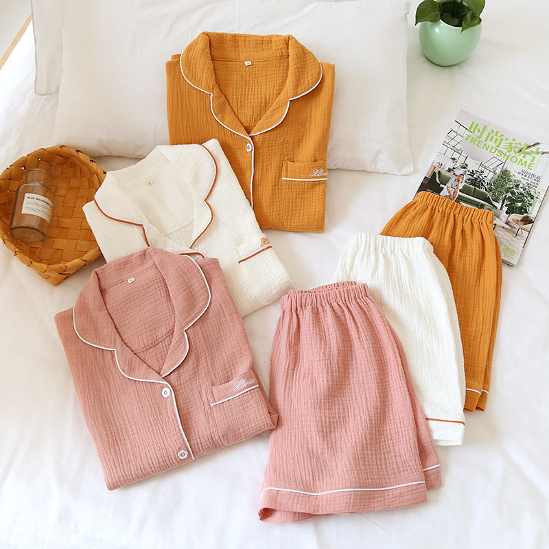 Crepe Short Sleeve Shorts Suit Washed Gauze