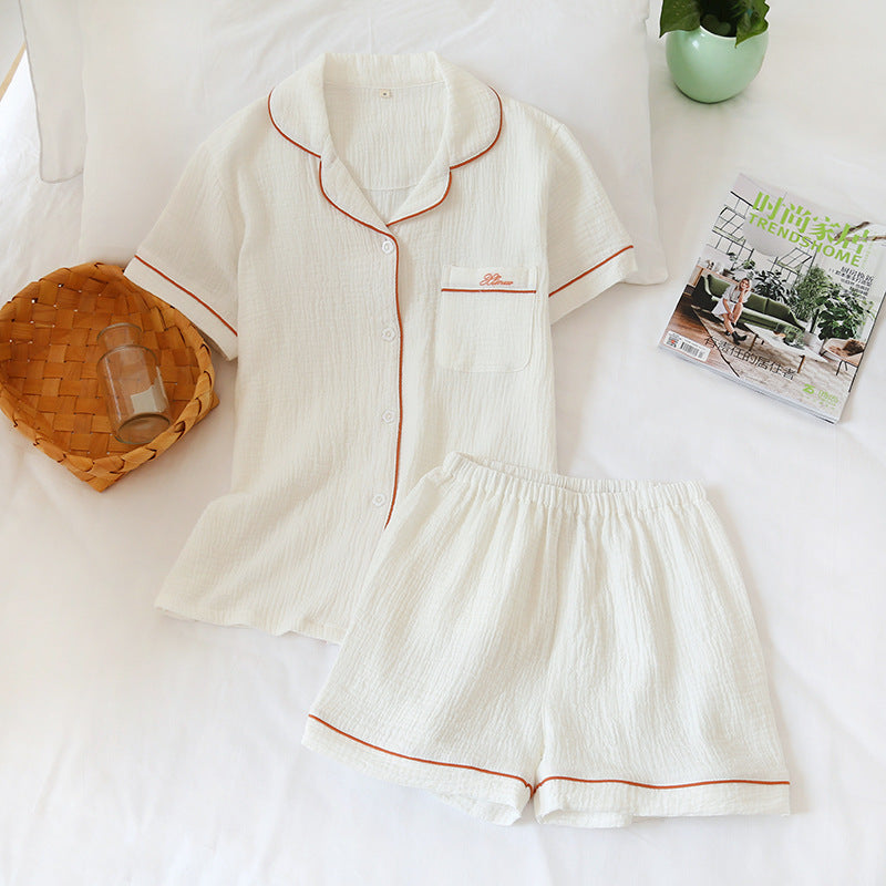 Crepe Short Sleeve Shorts Suit Washed Gauze