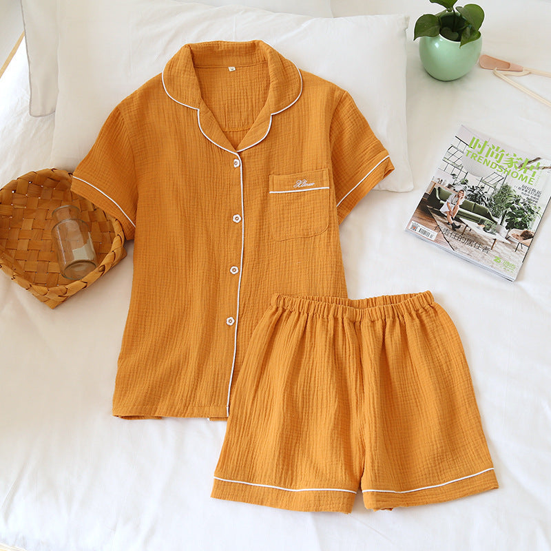 Crepe Short Sleeve Shorts Suit Washed Gauze