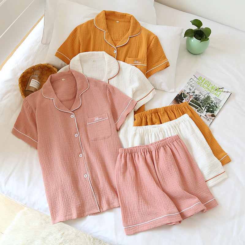 Crepe Short Sleeve Shorts Suit Washed Gauze