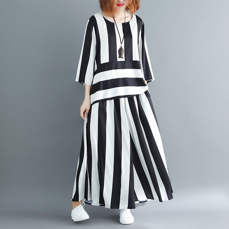 Western Style Loose Age-Reducing Temperament Stripe Two-Piece Suit