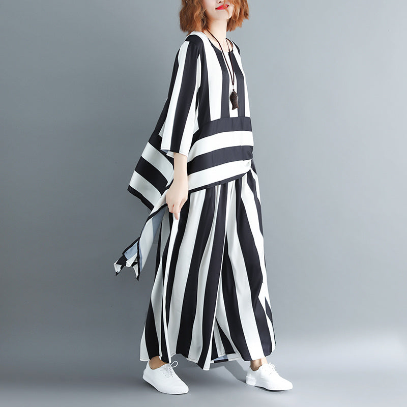Western Style Loose Age-Reducing Temperament Stripe Two-Piece Suit