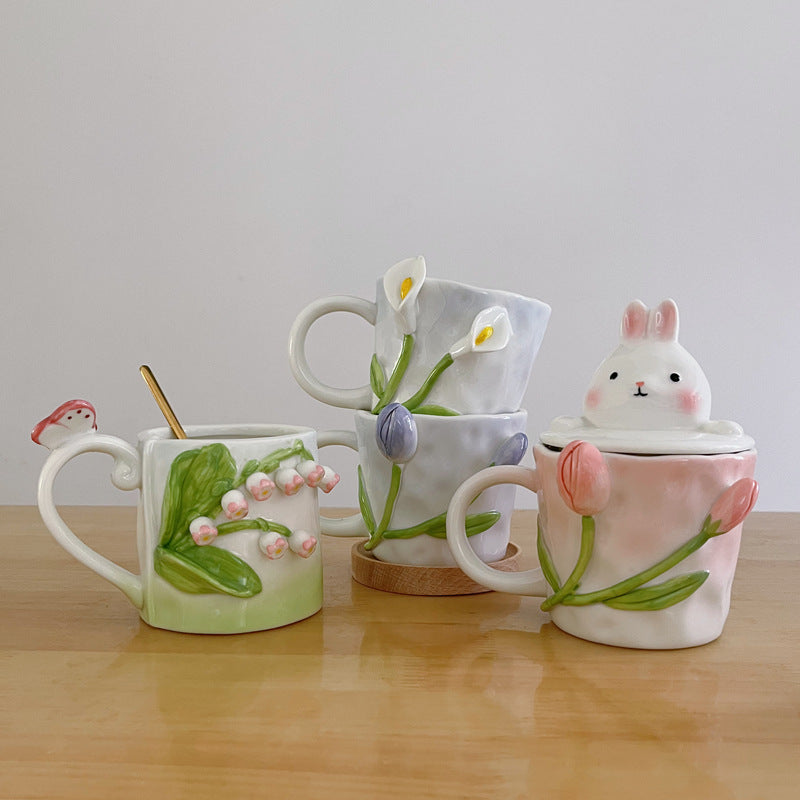 Premium Floral Hand Kneaded Ceramic Tulip Mug