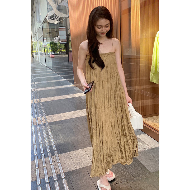 Fashionable Pleated Fabric Elegant Slimming Pleated Suspender Skirt