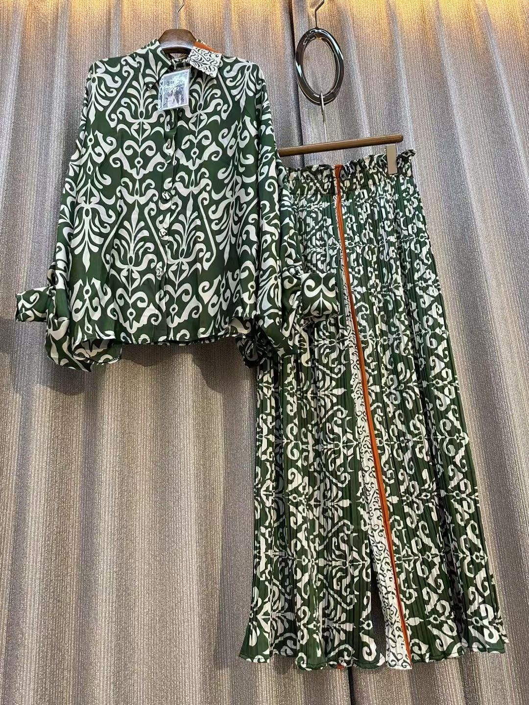 Personalized Printed Shirt Top High Waist Draped Wide Leg Pants Two-piece Set
