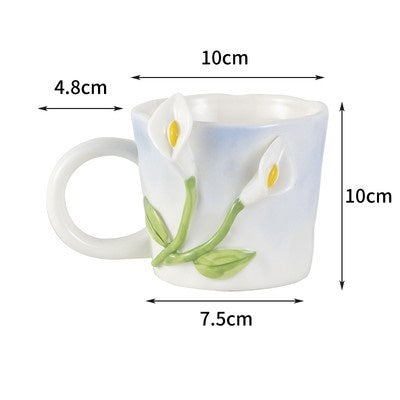 Premium Floral Hand Kneaded Ceramic Tulip Mug