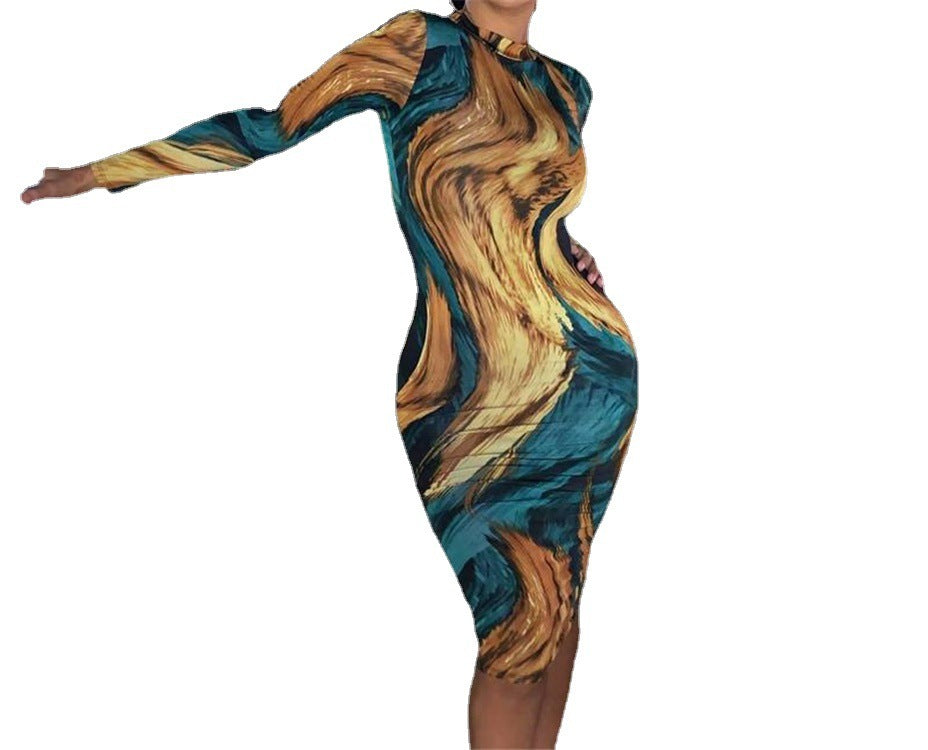 European And American Comfortable Casual Slim Long-sleeved Dress