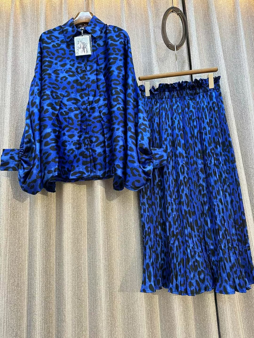 Personalized Printed Shirt Top High Waist Draped Wide Leg Pants Two-piece Set