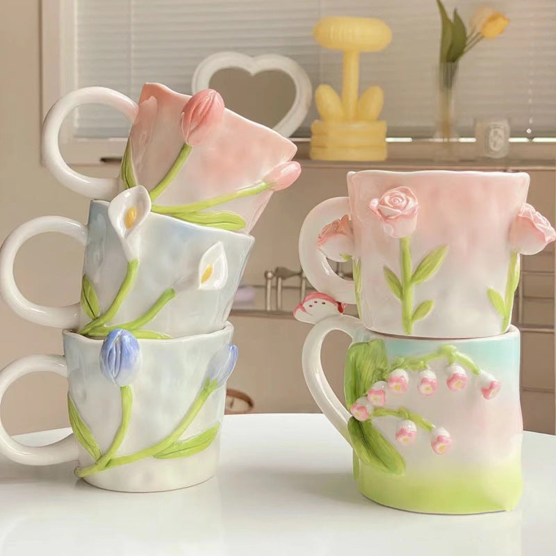 Premium Floral Hand Kneaded Ceramic Tulip Mug