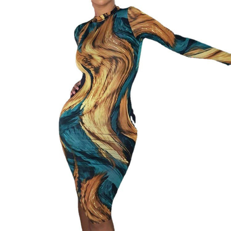 European And American Comfortable Casual Slim Long-sleeved Dress