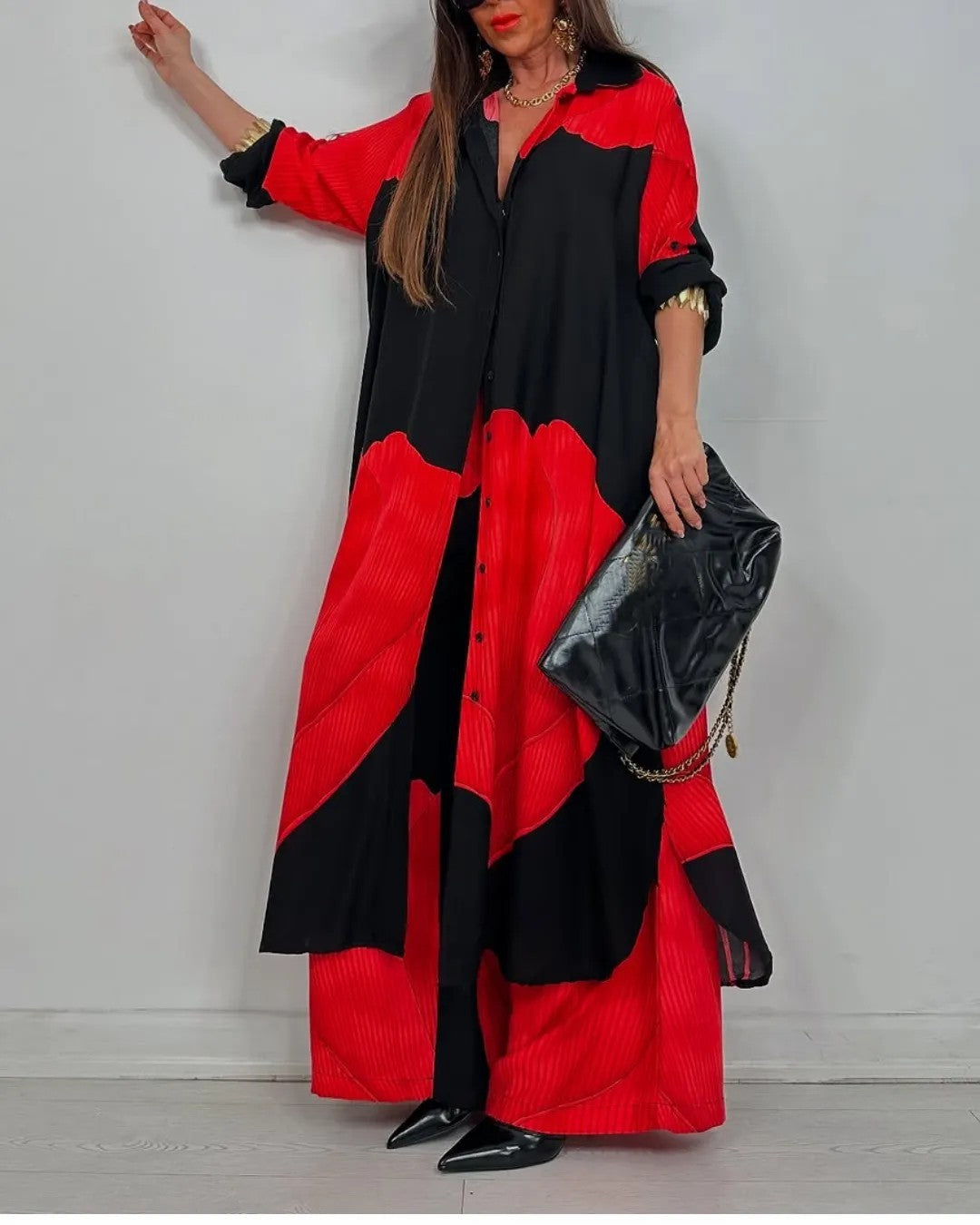Women's Clothing Fashion Colorblock Loose Shirt