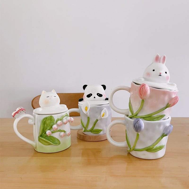 Premium Floral Hand Kneaded Ceramic Tulip Mug