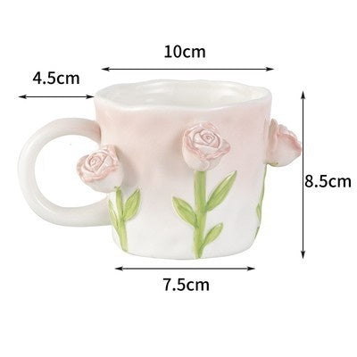 Premium Floral Hand Kneaded Ceramic Tulip Mug
