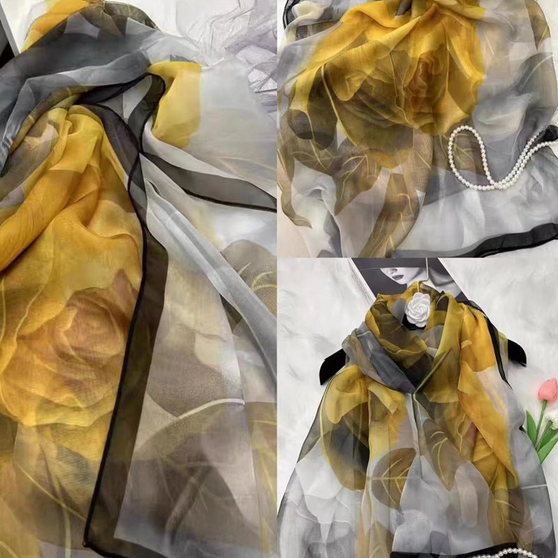 Fashionable Stylish Yourou Yarn Rose Scarf For Women