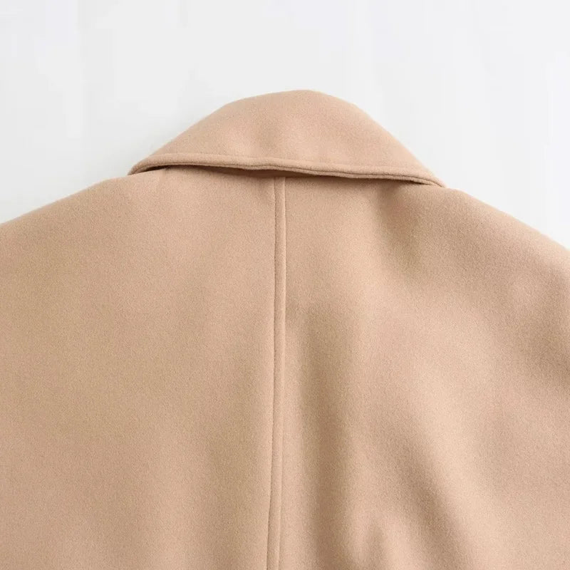 TRAF Women's Wool&Blend Coat Outerwear 2024 Autumn Winter Elegant Long Sleeve Coat Ladies Fashion Office Khaki Green Black Coat