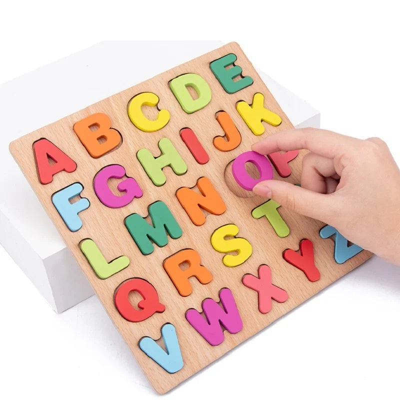 Colorful Alphabet Number Wooden Puzzles Montessori Toys Shape Matching Games for Preschool Children Early Education Kids Juguete