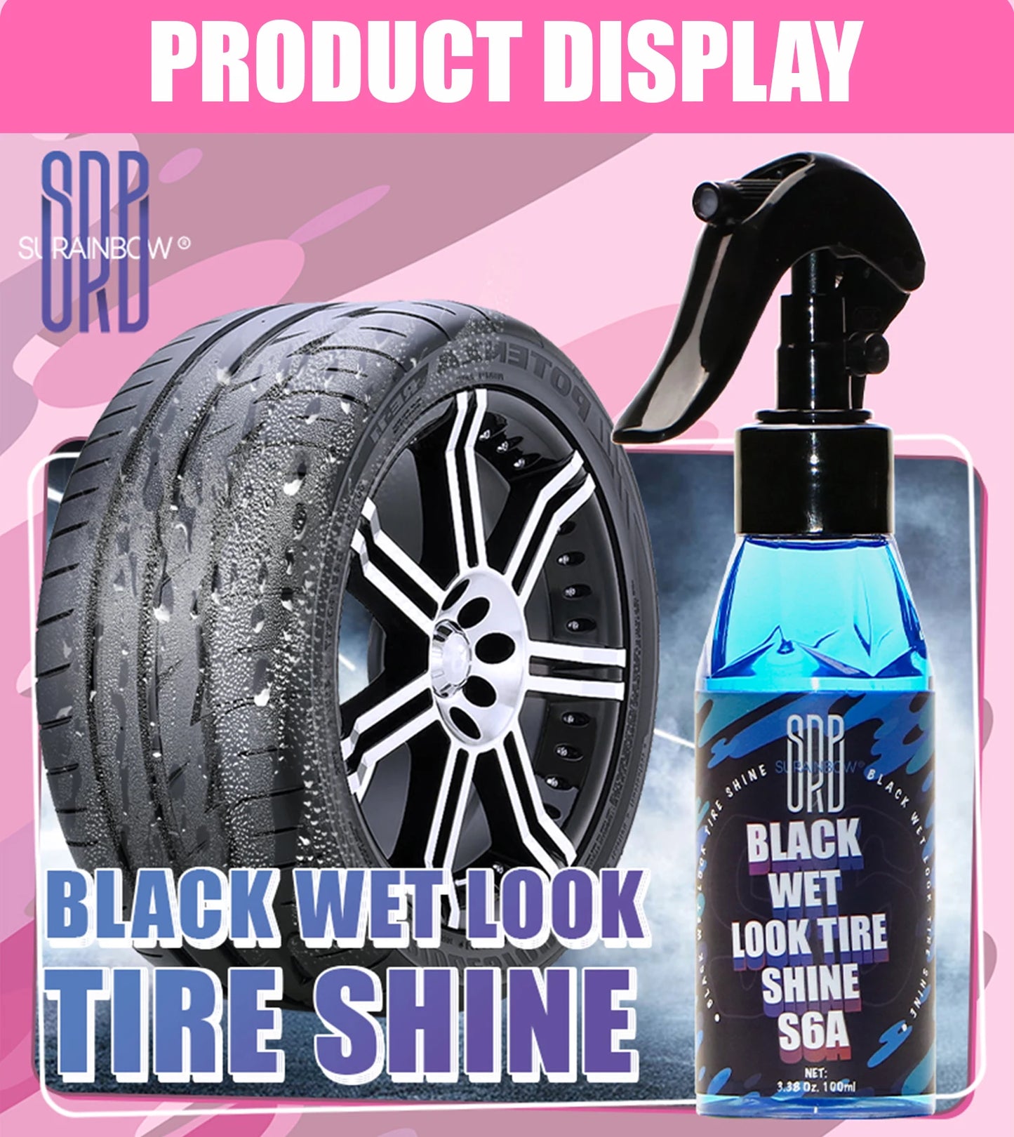 Black Wet Look Tire Shine Dressing,for a Whole New Level of Shine and Depth of Black,Safe for Cars,Trucks,Motorcycles,RVs & More