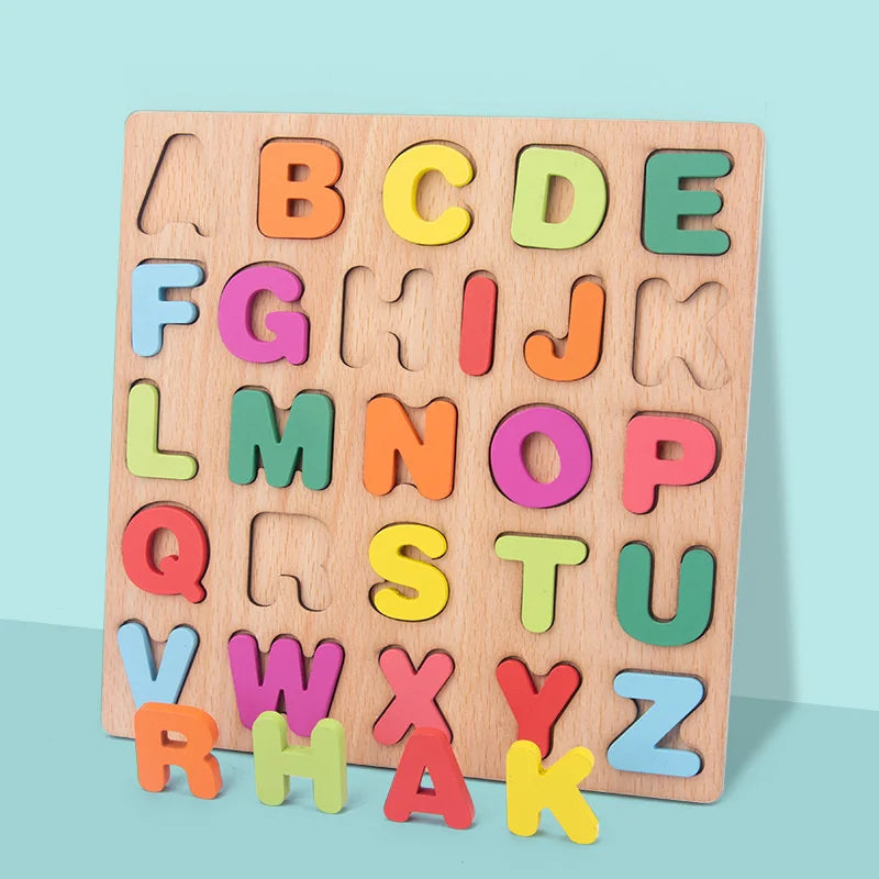 Colorful Alphabet Number Wooden Puzzles Montessori Toys Shape Matching Games for Preschool Children Early Education Kids Juguete