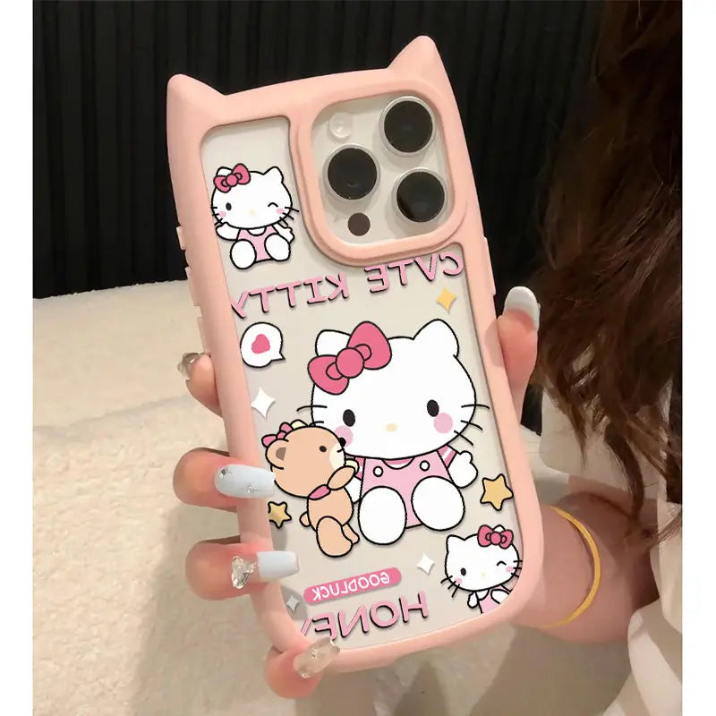 Sanrio Ins Hello Kitty Phone Case For Iphone 15 14 13 11 12 Pro Max Plus X XR XS 7 8 Plus SE Y2k Clear Silicone Anti-fall Shell