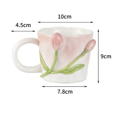 Premium Floral Hand Kneaded Ceramic Tulip Mug