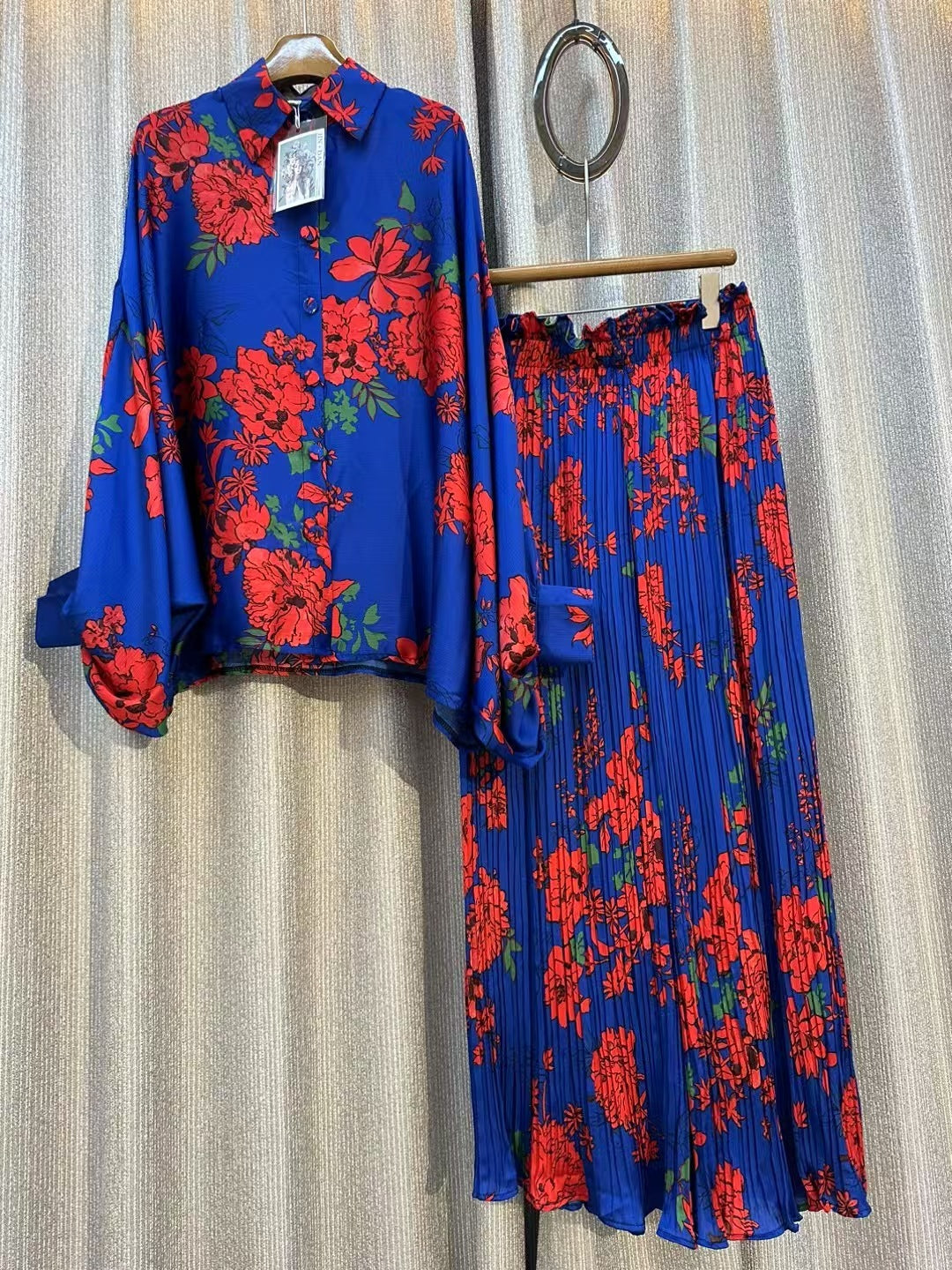 Personalized Printed Shirt Top High Waist Draped Wide Leg Pants Two-piece Set