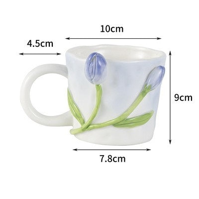 Premium Floral Hand Kneaded Ceramic Tulip Mug