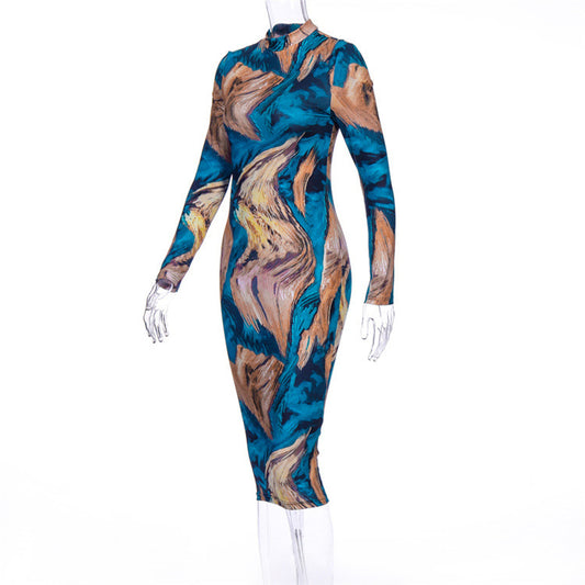 European And American Comfortable Casual Slim Long-sleeved Dress
