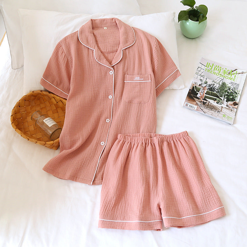 Crepe Short Sleeve Shorts Suit Washed Gauze