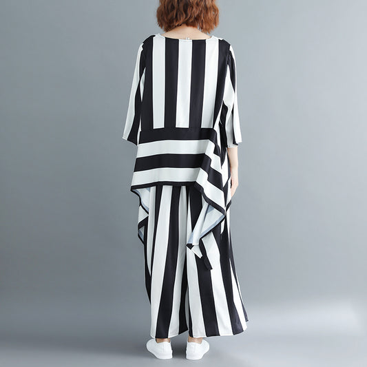 Western Style Loose Age-Reducing Temperament Stripe Two-Piece Suit