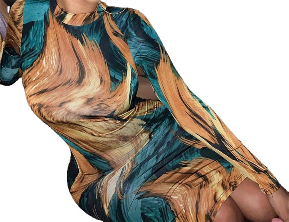 European And American Comfortable Casual Slim Long-sleeved Dress