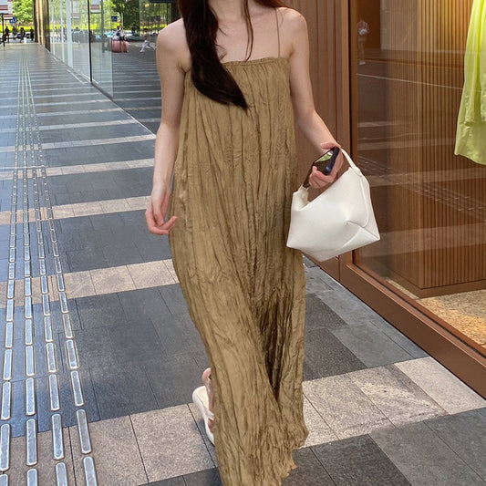 Fashionable Pleated Fabric Elegant Slimming Pleated Suspender Skirt