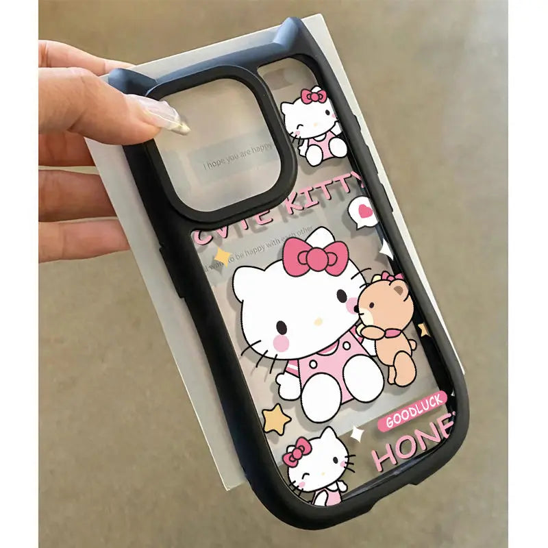 Sanrio Ins Hello Kitty Phone Case For Iphone 15 14 13 11 12 Pro Max Plus X XR XS 7 8 Plus SE Y2k Clear Silicone Anti-fall Shell