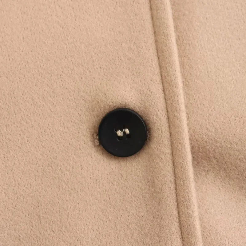 TRAF Women's Wool&Blend Coat Outerwear 2024 Autumn Winter Elegant Long Sleeve Coat Ladies Fashion Office Khaki Green Black Coat