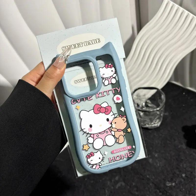 Sanrio Ins Hello Kitty Phone Case For Iphone 15 14 13 11 12 Pro Max Plus X XR XS 7 8 Plus SE Y2k Clear Silicone Anti-fall Shell