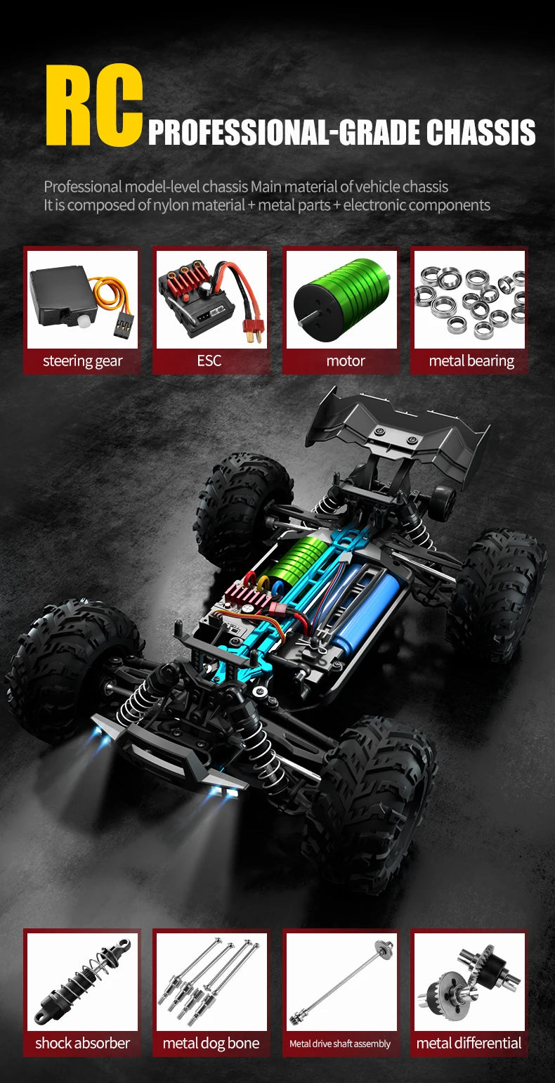 1:16 70km/h Brushless RC Car With LED Light 4WD Remote Control Cars High Speed Drift Monster Off Road Truck VS Wltoys 144001 Toy