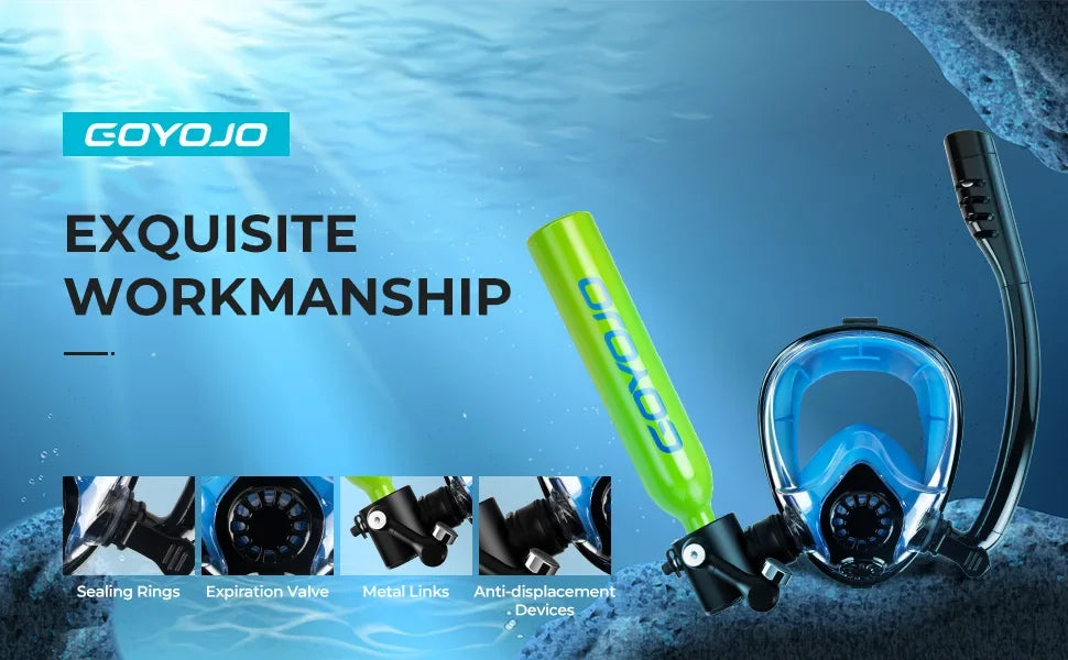Diving Tank with Snorkel Mask 0.5L Mini Scuba Portable Lungs Oxygen Cylinder Full Face Diving Mask Underwater Breath System