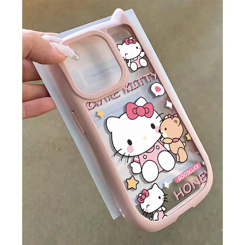 Sanrio Ins Hello Kitty Phone Case For Iphone 15 14 13 11 12 Pro Max Plus X XR XS 7 8 Plus SE Y2k Clear Silicone Anti-fall Shell