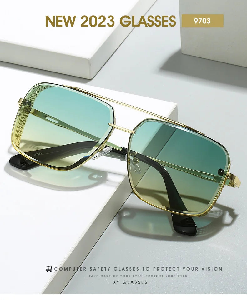D&T 2023 New Fashion Rectangle Sunglasses Men Women Gradients Lens Metal Frame Hinge Luxury Quality Brand Designer Eyewear UV400