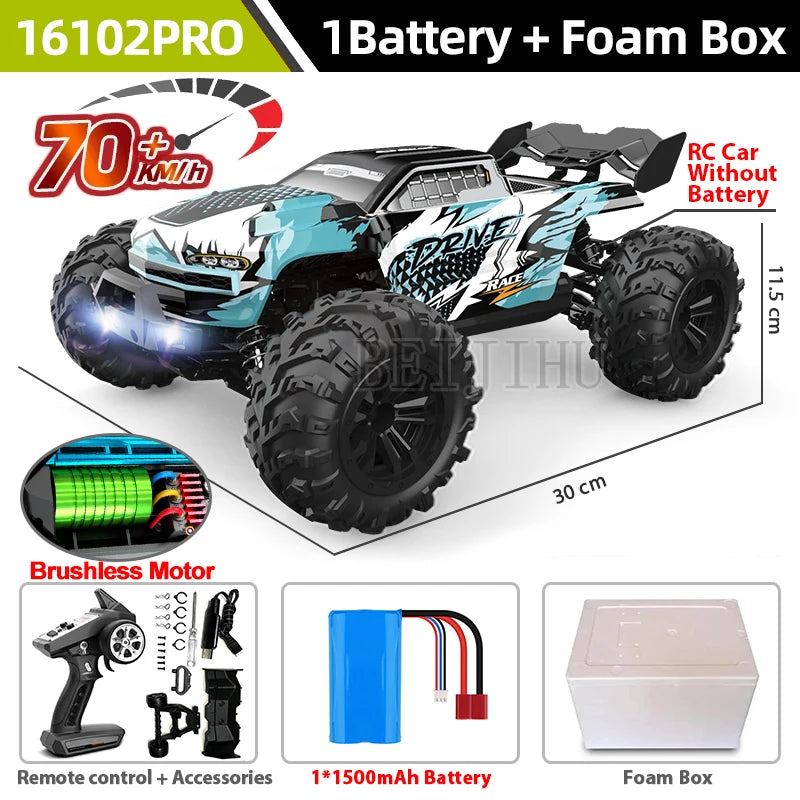 1:16 70km/h Brushless RC Car With LED Light 4WD Remote Control Cars High Speed Drift Monster Off Road Truck VS Wltoys 144001 Toy