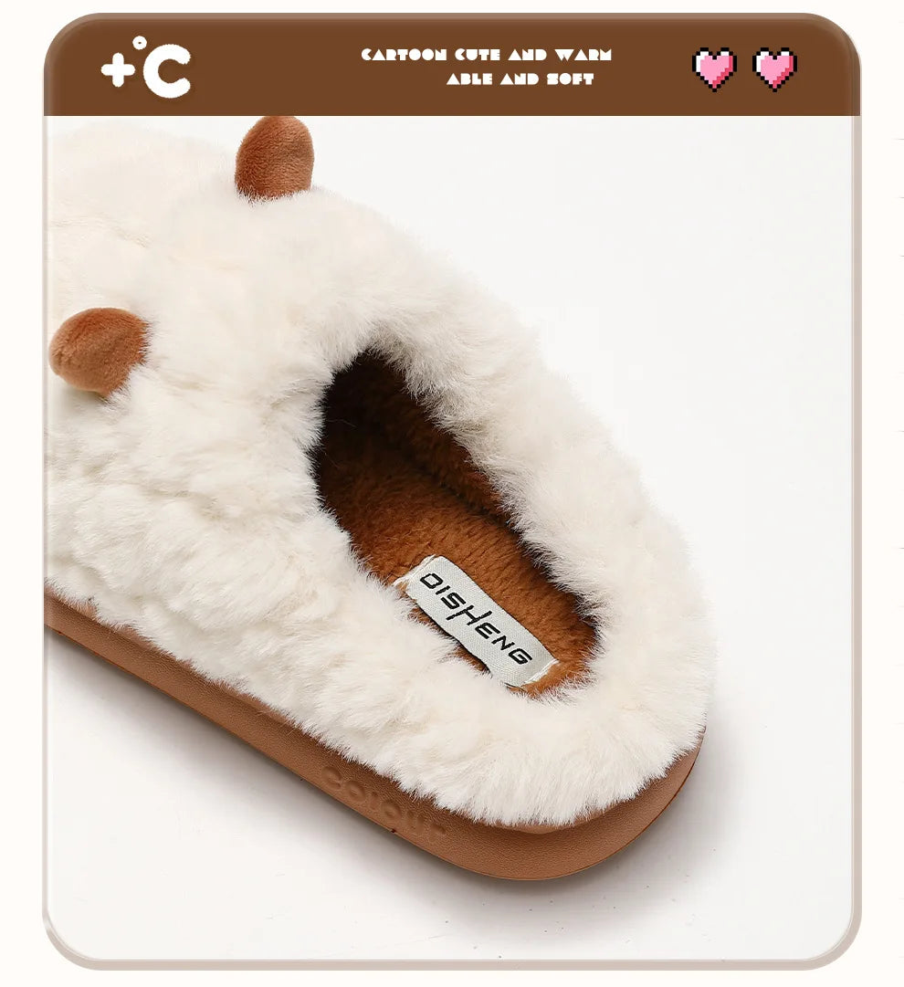 Warm Winter Women Slipper Sandals Home Cotton Shoes Eva Faux Plush Fur 4Cm Thick Platform Adorable Lamb Men Slipper For Indoor