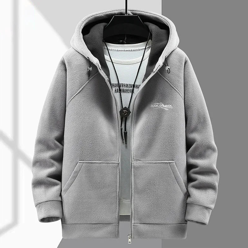 2024 Men's Hooded Shirt Long Sleeve Thickened Polar Fleece Zip-up Hoodies Warm Autumn Winter Jacket Male Big Size 12XL 10XL Plus