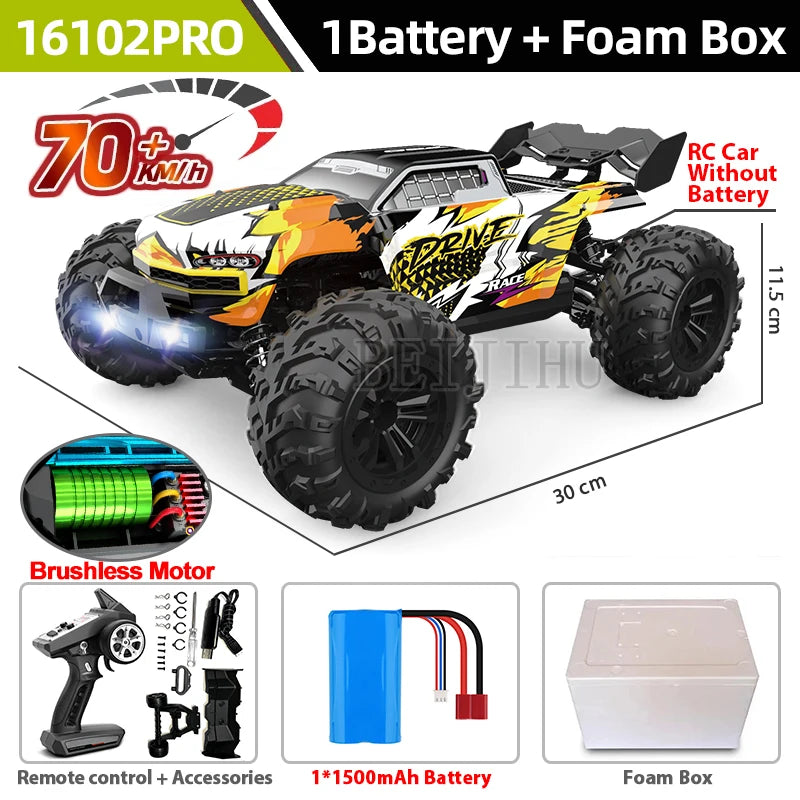 1:16 70km/h Brushless RC Car With LED Light 4WD Remote Control Cars High Speed Drift Monster Off Road Truck VS Wltoys 144001 Toy