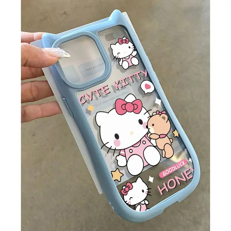 Sanrio Ins Hello Kitty Phone Case For Iphone 15 14 13 11 12 Pro Max Plus X XR XS 7 8 Plus SE Y2k Clear Silicone Anti-fall Shell
