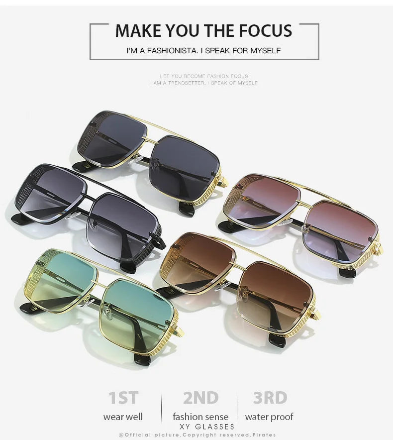 D&T 2023 New Fashion Rectangle Sunglasses Men Women Gradients Lens Metal Frame Hinge Luxury Quality Brand Designer Eyewear UV400