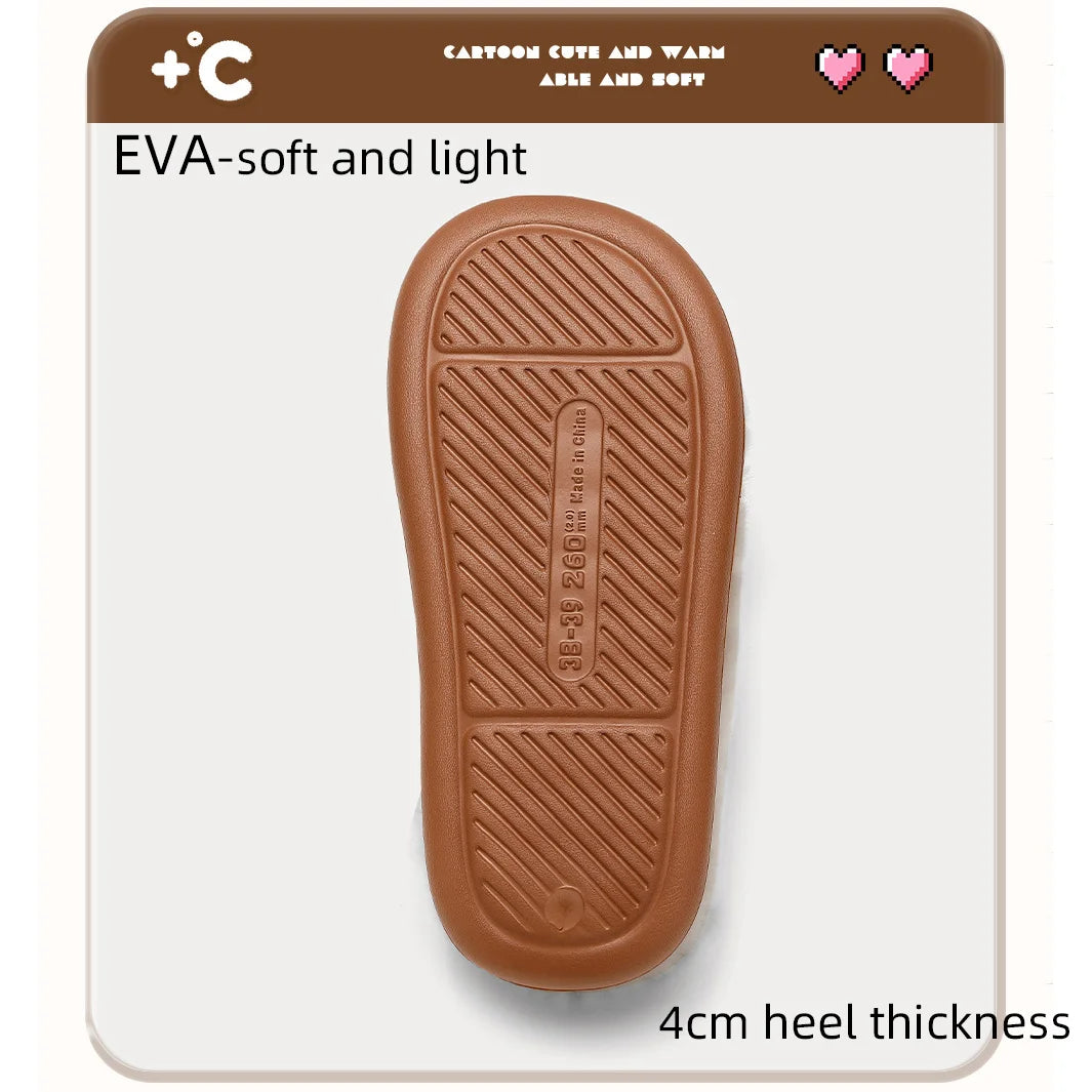 Warm Winter Women Slipper Sandals Home Cotton Shoes Eva Faux Plush Fur 4Cm Thick Platform Adorable Lamb Men Slipper For Indoor