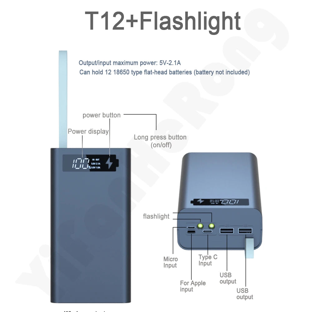 Quick Charge QC3.0 DIY 12 x 18650 Battery Power Bank Case Powerbank Holder Shell Portable Battery Storage Box With LCD Display