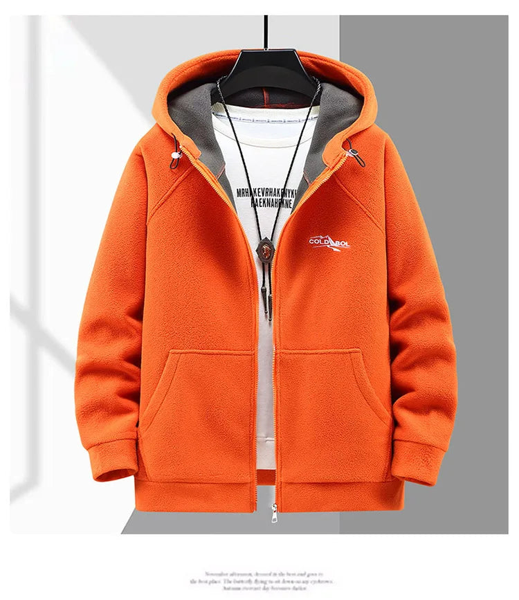 2024 Men's Hooded Shirt Long Sleeve Thickened Polar Fleece Zip-up Hoodies Warm Autumn Winter Jacket Male Big Size 12XL 10XL Plus