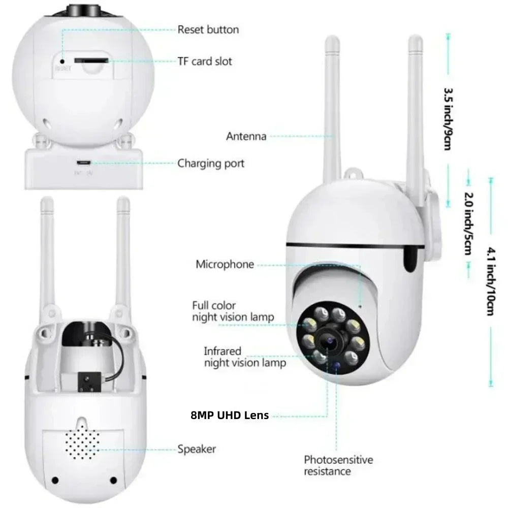 8MP Wifi IP Outdoor Wireless Security Surveillance PTZ Camera AI Human Tracking 4X Zoom Cameras Two-way Audio HD Night Color Cam