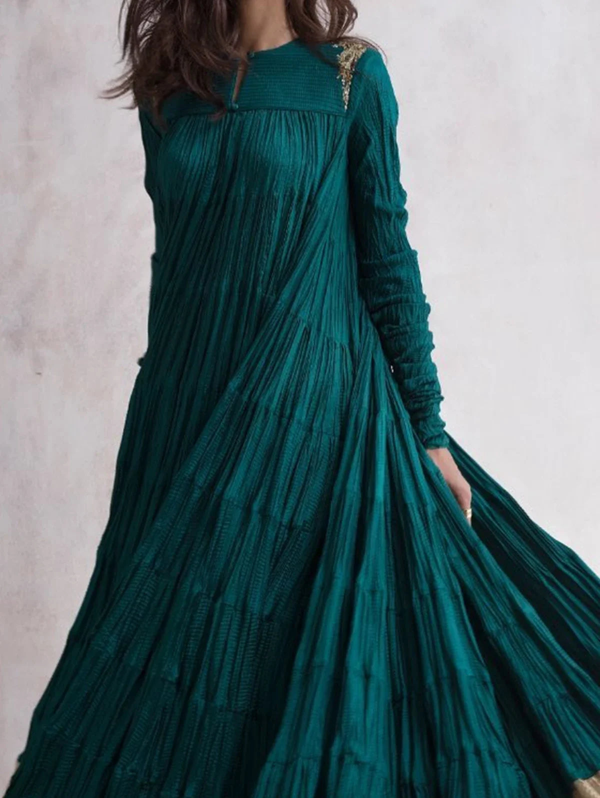 Autumn And Winter Fashion Retro Ladies Dress Casual O-Neck Long Sleeve Cascading Hem Elegant Ladies Evening Party Maxi Dress