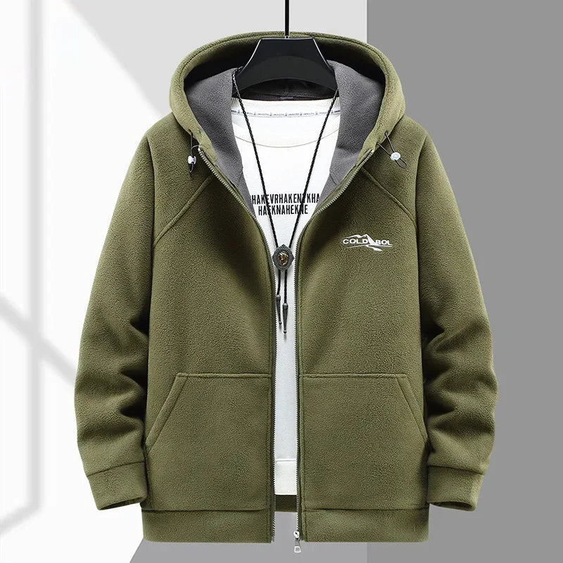 2024 Men's Hooded Shirt Long Sleeve Thickened Polar Fleece Zip-up Hoodies Warm Autumn Winter Jacket Male Big Size 12XL 10XL Plus